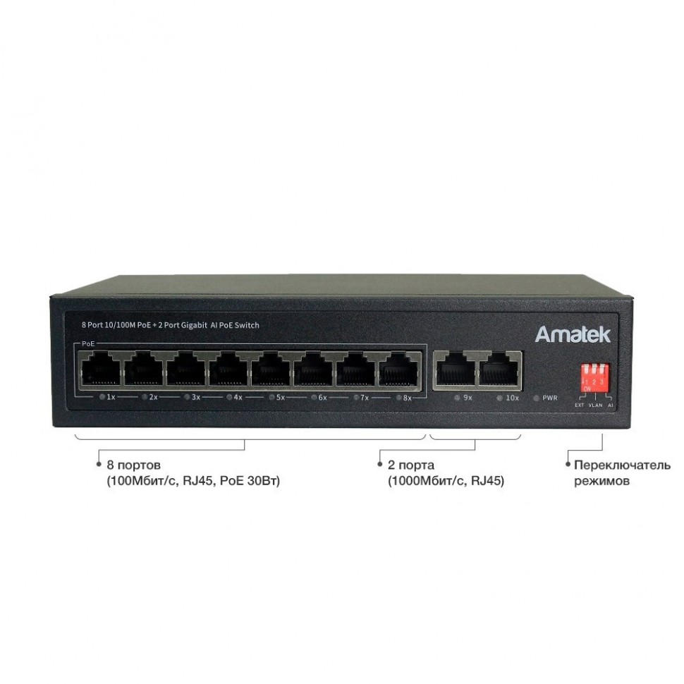 AN-S10P8GA - 10-портовый 100/1000 Мбит/с коммутатор с PoE+ до 120Вт