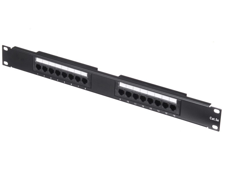 Патч-панель UTP, 19, 16 портов RJ45, cat.5е, 1U, Dual Type, L